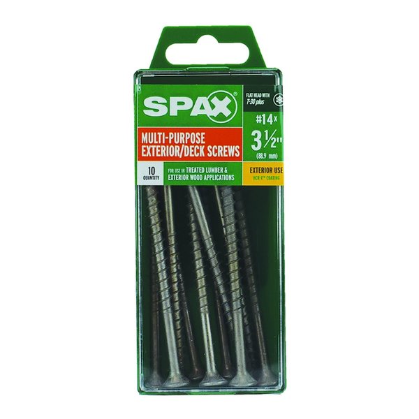 Spax Deck Screw, 3-1/2 in, Carbon Steel, Flat Head, Torx Drive, 10 PK 4191670600902